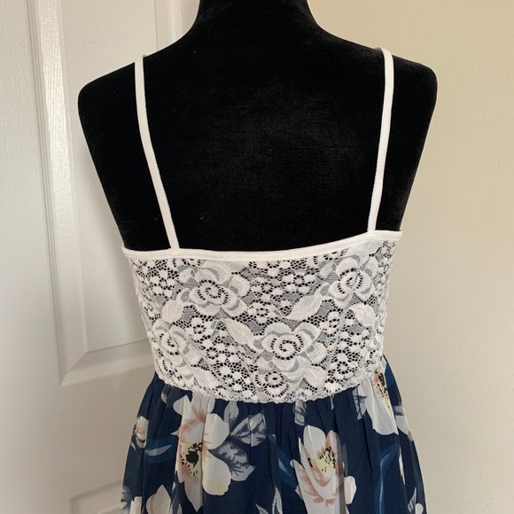 Lace Floral Print Tulip Hem Chiffon Dress - Picture 8 of 12